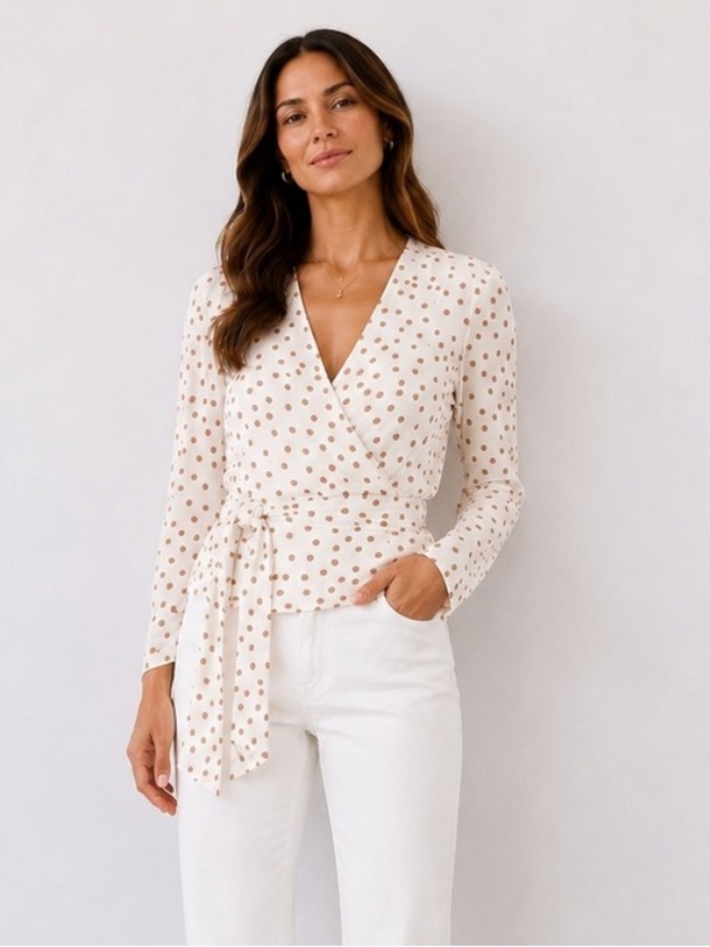 Maje Polka Dot Wrap Top orange and white